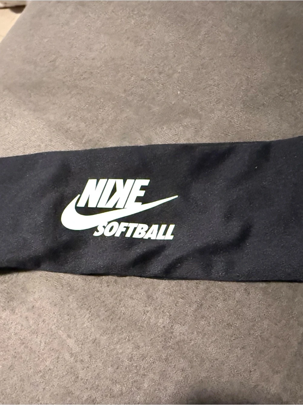Nike Black Headband with White Swoosh and SOFTBALL Text
